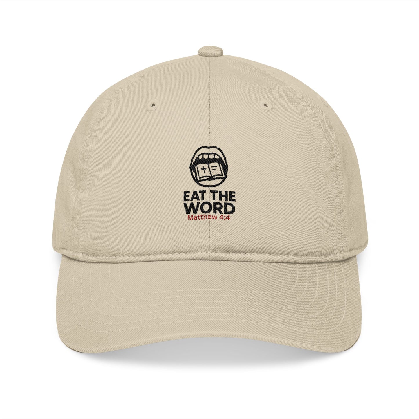 Embroidered Organic Baseball Cap - 'Eat The Word' Design for Faith & Style