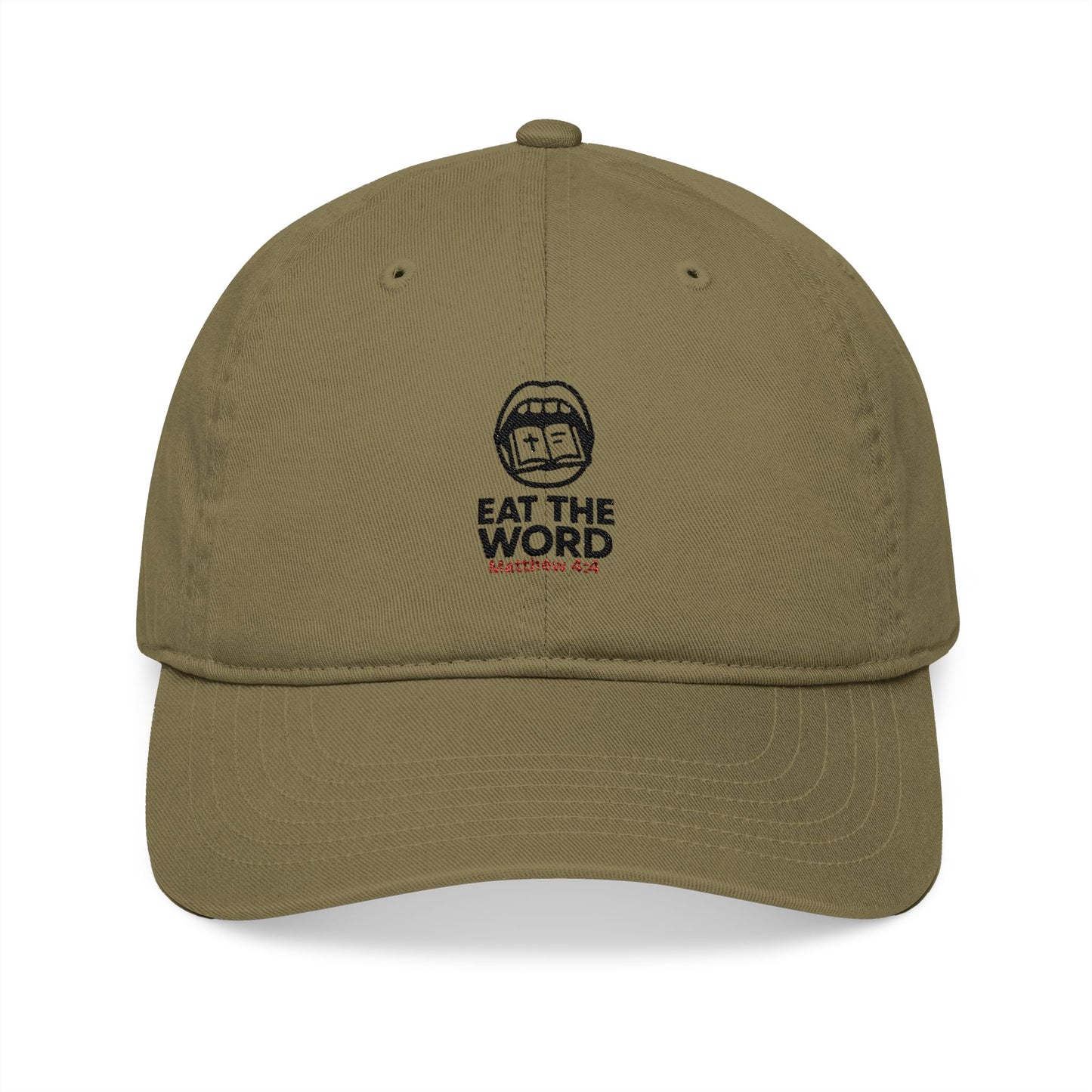 Embroidered Organic Baseball Cap - 'Eat The Word' Design for Faith & Style