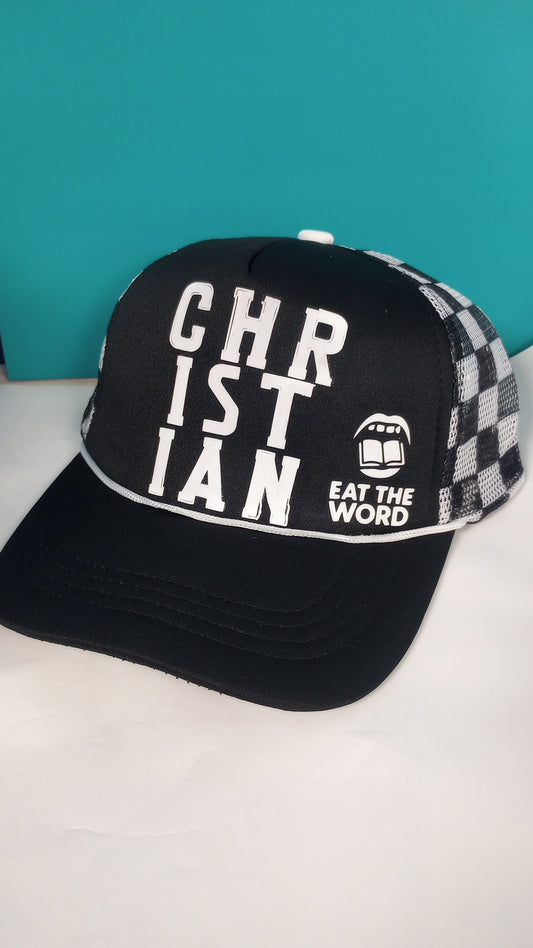 Black unisex "CHRISTIAN" Trucker Hat – Faith-Driven Style with Everyday Comfort